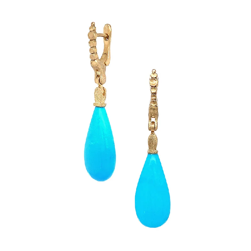 Classic Drop Earrings for Timeless-Classic Drop Earrings for Timeless-Yellow Gold & Turquoise Drop Earrings - "Sticks & Stones"