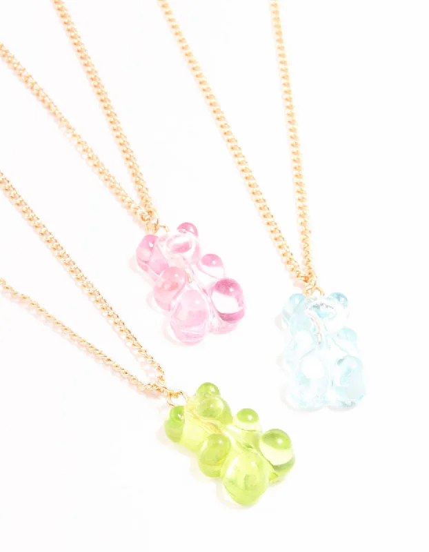 Designer gold necklaces with pendants for high-end, luxury fashion statements -Pastel Acrylic Gummy Bear Necklaces 3-Pack