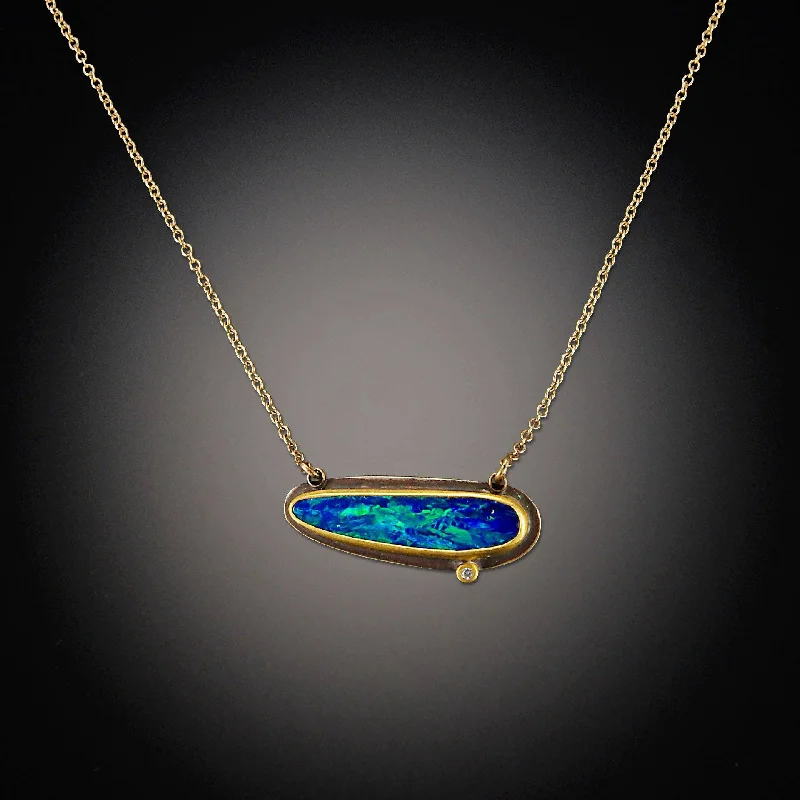 Crystal pendant necklaces for women looking to add a touch of sparkle -Australian Opal Necklace with Diamond