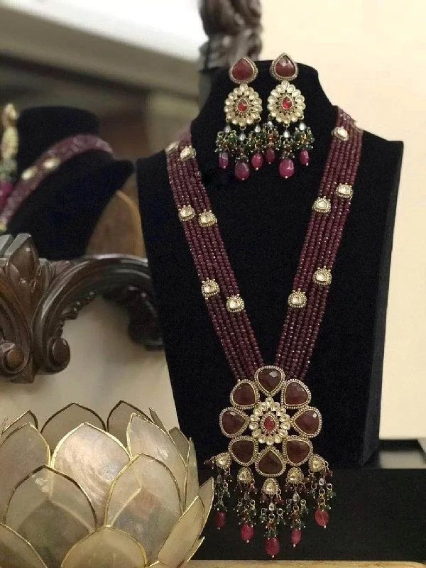 Vintage-inspired necklaces and pendants with intricate designs and timeless appeal -Big Precious Stone Pendant Long Necklace