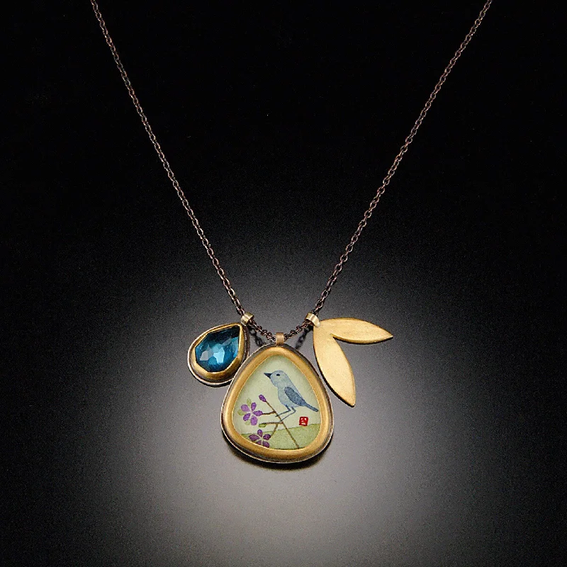 Color-changing necklaces and pendants with mood stones for a fun accessory -Bluebird Charm Necklace with Topaz