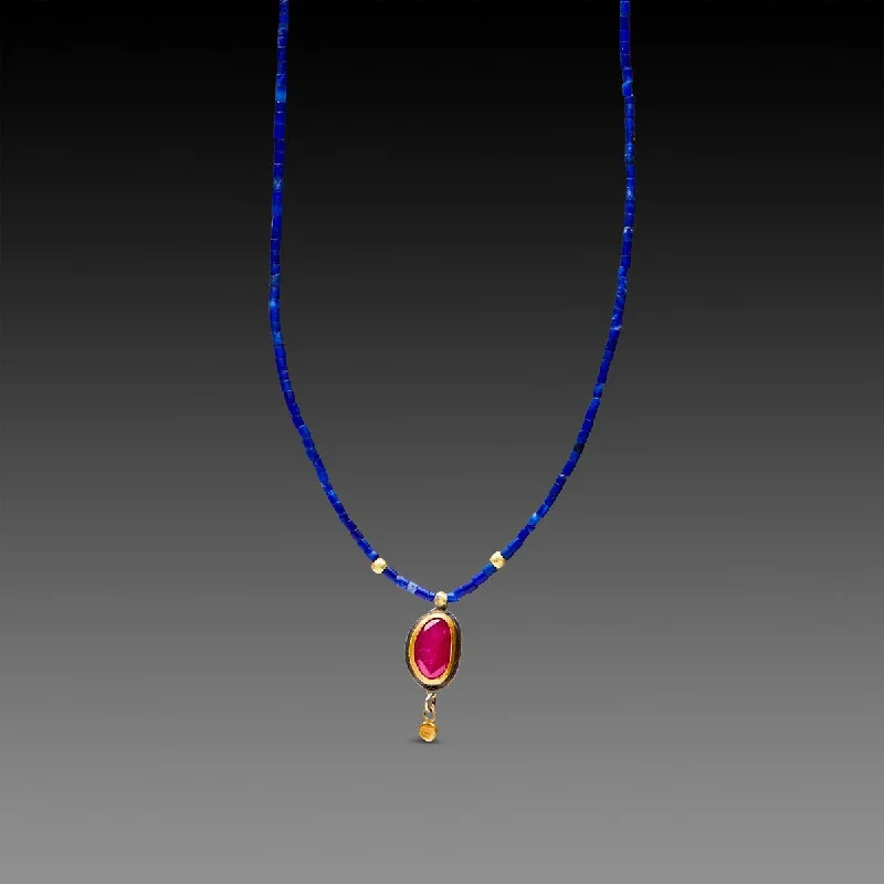 Pendant necklaces with custom engraving for gifting on special events or anniversaries -Lapis and Ruby Necklace