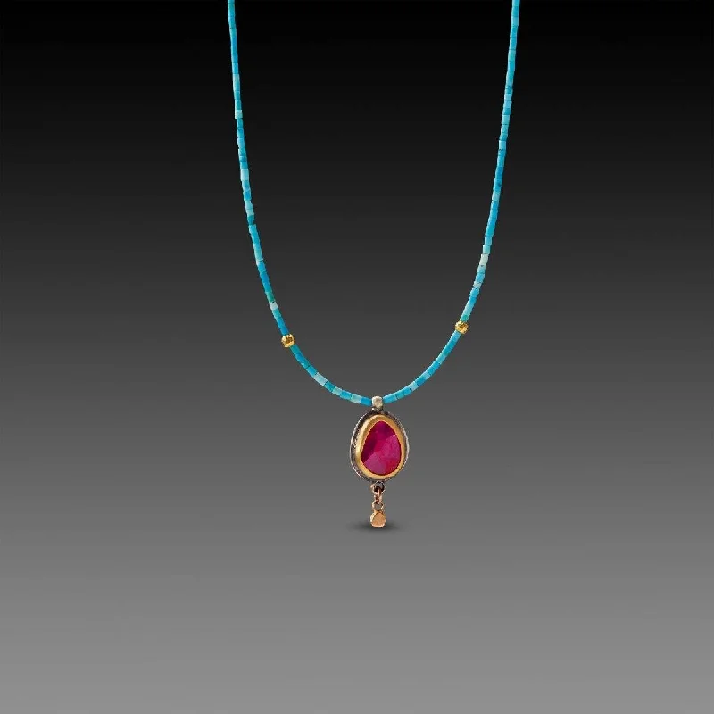 Multicolored gemstone necklaces and pendants for vibrant and playful fashion statements -Ruby Teardrop and Turquoise Beaded Necklace