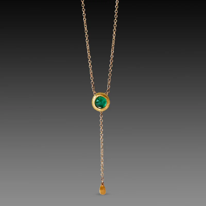 Custom-made necklaces and pendants with birthstones for personalized gifts -Delicate Emerald Necklace with Gold Drop