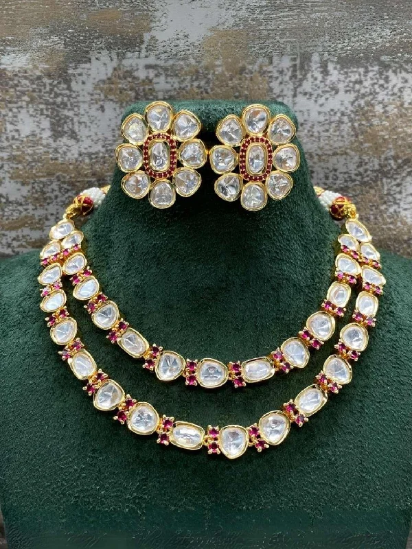 Colorful beaded necklaces and pendants for adding a pop of vibrancy -Double Layered Intricate Kundan Necklace