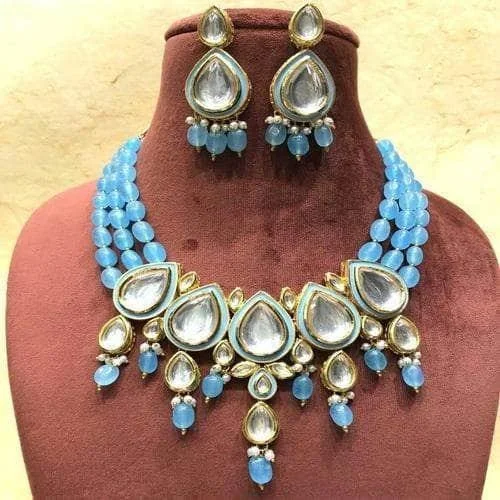 Diamond heart necklaces and pendants for romantic and luxury gifts for her -Drop Meena Kundan Beads Necklace