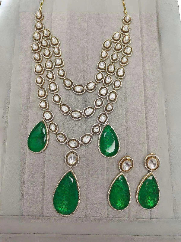 Unique charm necklaces and pendants with symbols representing luck and love -Emerald Green Uncut Polki Necklace Set