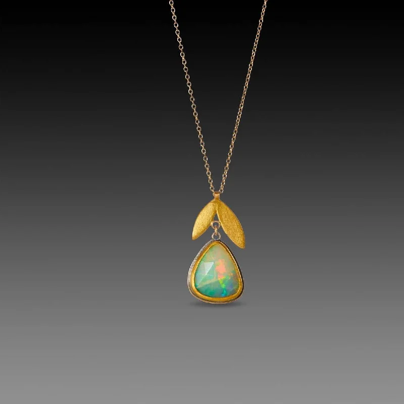 Heart-shaped necklaces and pendants for romantic gifts and special occasions -Ethiopian Opal with 22k Double Leaf Necklace