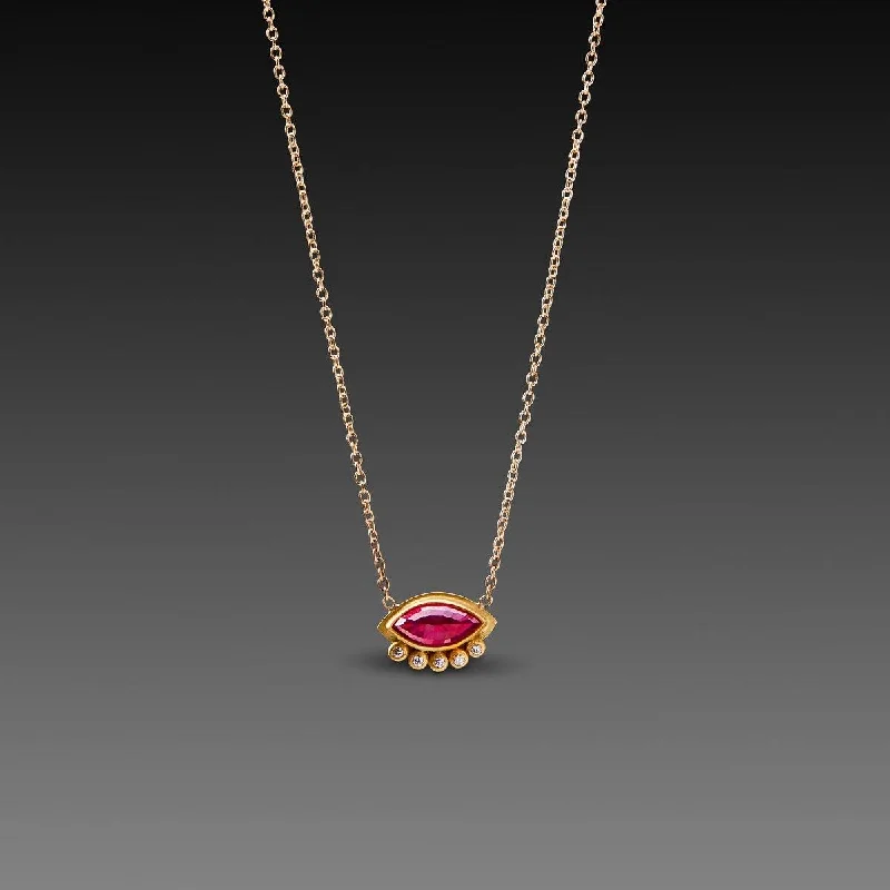 Designer gold necklaces with pendants for high-end, luxury fashion statements -Floating Ruby Necklace with Diamonds