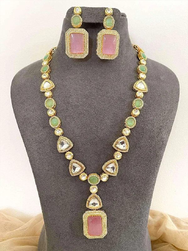 Elegant antique-style necklaces and pendants for vintage-inspired jewelry collections -Galactic Glow Long Kundan Necklace