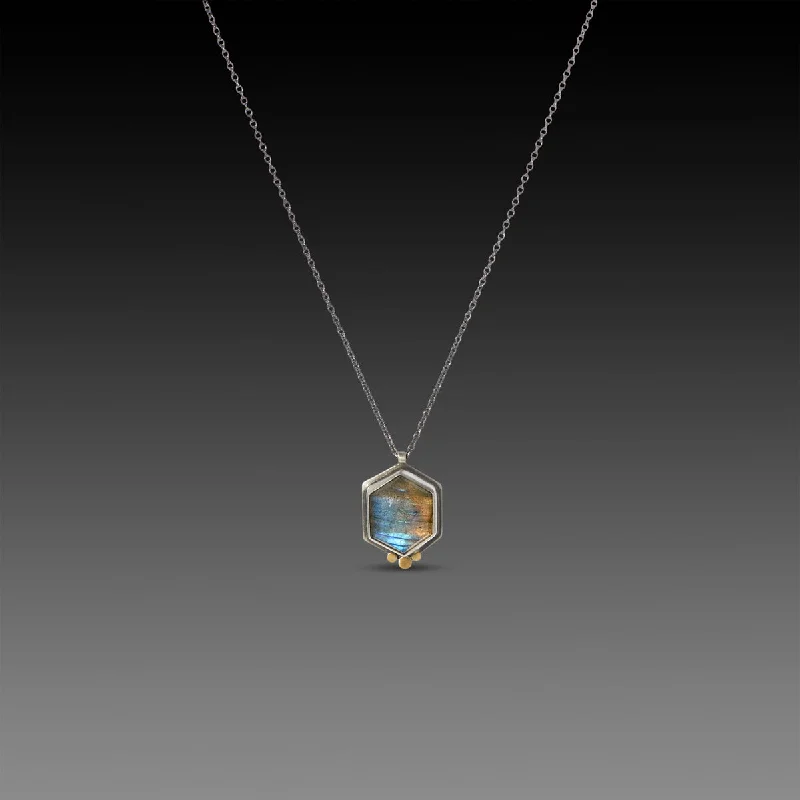 Personalized photo necklaces and pendants with custom pictures for a sentimental gift -Geometric Labradorite Necklace with 22k Dots