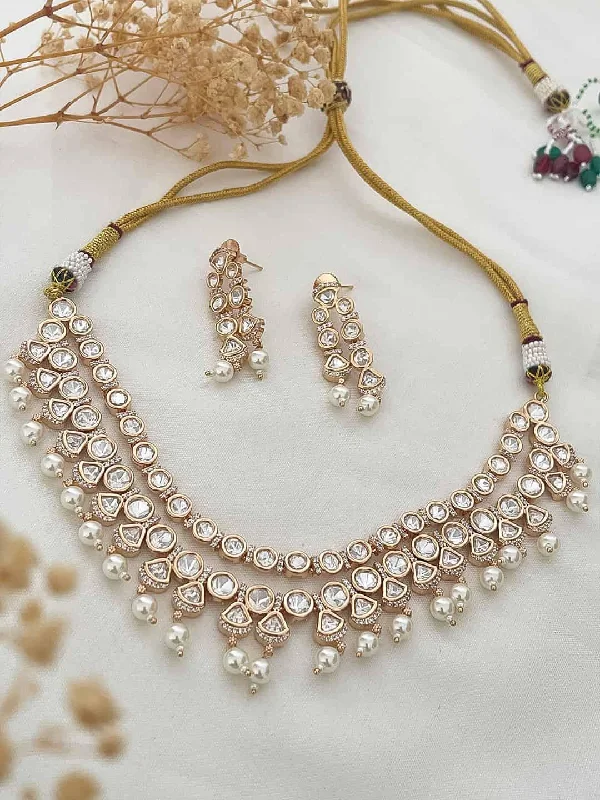 Designer necklaces and pendants for women looking for high-end fashion pieces -Gold Finish Kundan Polki Layered Necklace Set