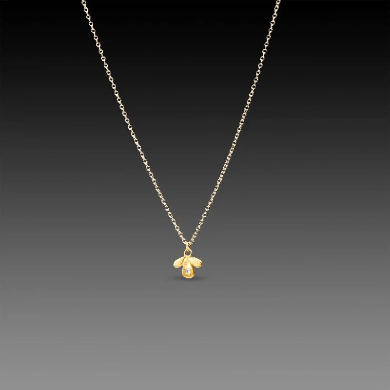 Luxury platinum necklaces and pendants with exquisite craftsmanship for high-end fashion -Tiny Gold Leaf Trio Necklace with Diamond