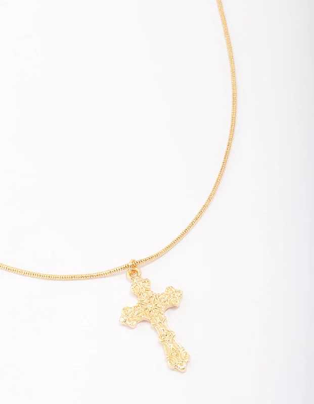 Elegant antique-style necklaces and pendants for vintage-inspired jewelry collections -Gold Plated Round Snake Cross Chain Necklace