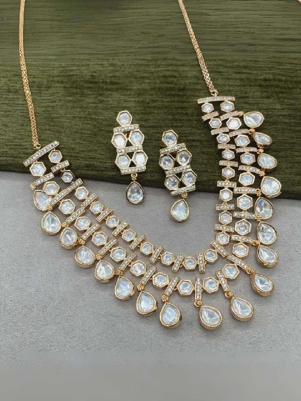 Classic pearl necklaces and pendants for women who love traditional jewelry -Gold Polki Kundan Layered Necklace Set