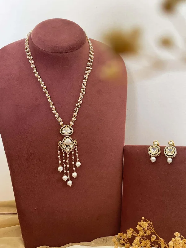 Adjustable necklaces and pendants with customizable lengths for versatile styling -Gold Polki Kundan Pendent Set Necklace