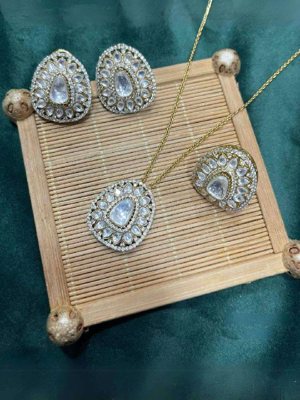 Multi-layered necklaces and pendants for a chic and modern style -Handcrafted White Moissanite Polki Necklace