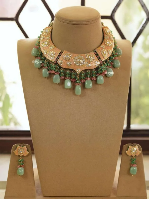 Minimalist necklaces and pendants with clean lines for modern and simple designs -Handmade Traditional Rajasthani Hasli Style Kundan Necklace