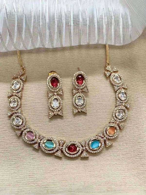 Delicate chain necklaces with small pendants for a subtle, elegant look -Indian Zircon Necklace Set