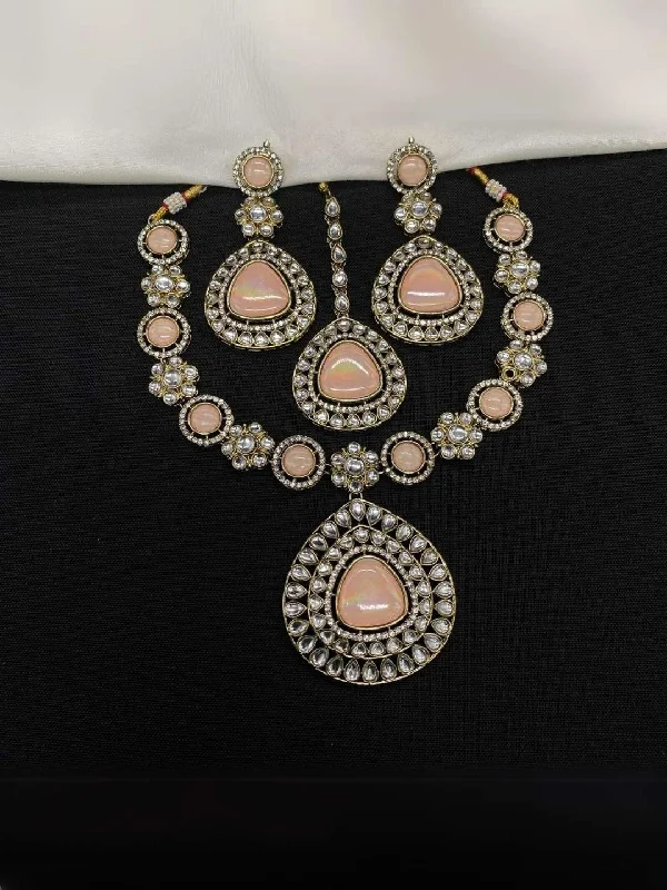 Long pendant necklaces with geometric crystals for modern, chic fashionistas -Kundan Design Stone-Studded Necklace