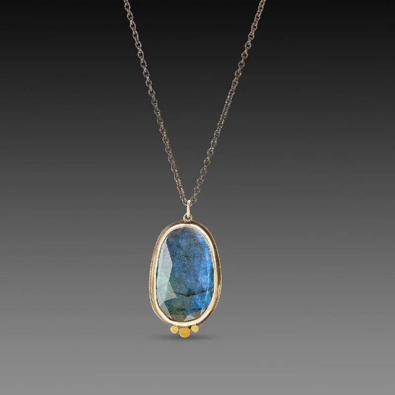 Fashionable chokers and pendants for trendy, close-fitting jewelry looks -Labradorite Necklace with 22k Dots