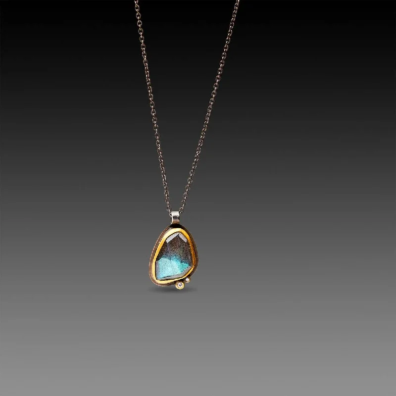 Crystal necklaces and pendants for adding sparkle and glamour to any outfit -Labradorite with Two Diamonds Necklace