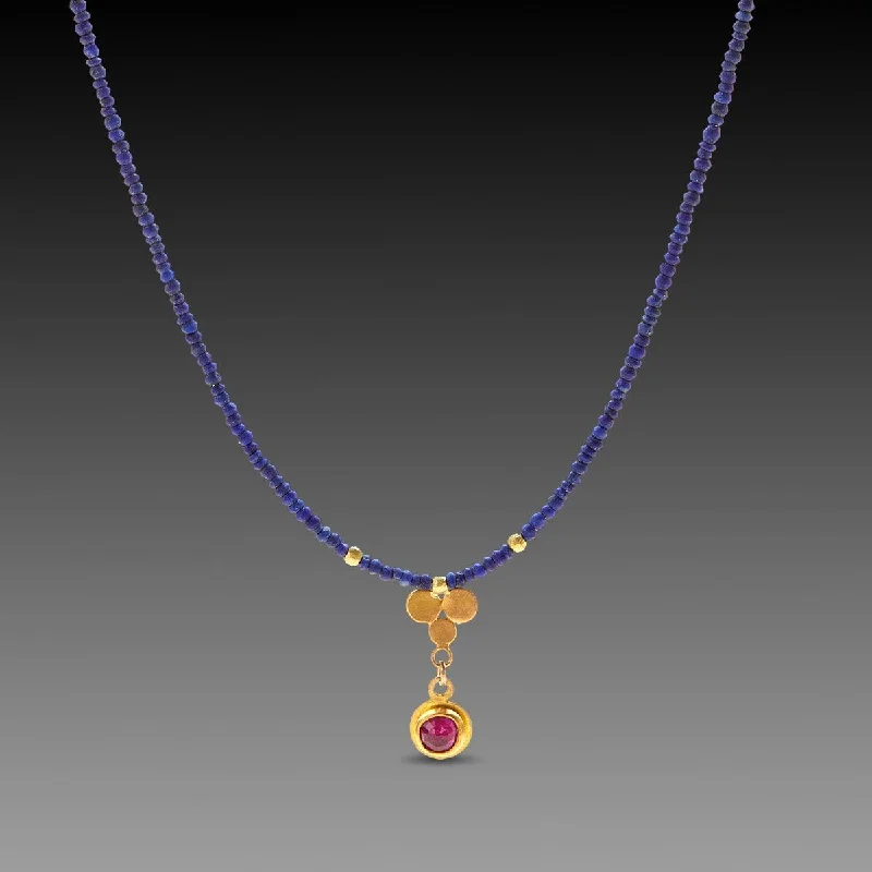 Large gemstone pendant necklaces for women who love bold, colorful statement jewelry -Lapis, Ruby and Gold Trio Necklace