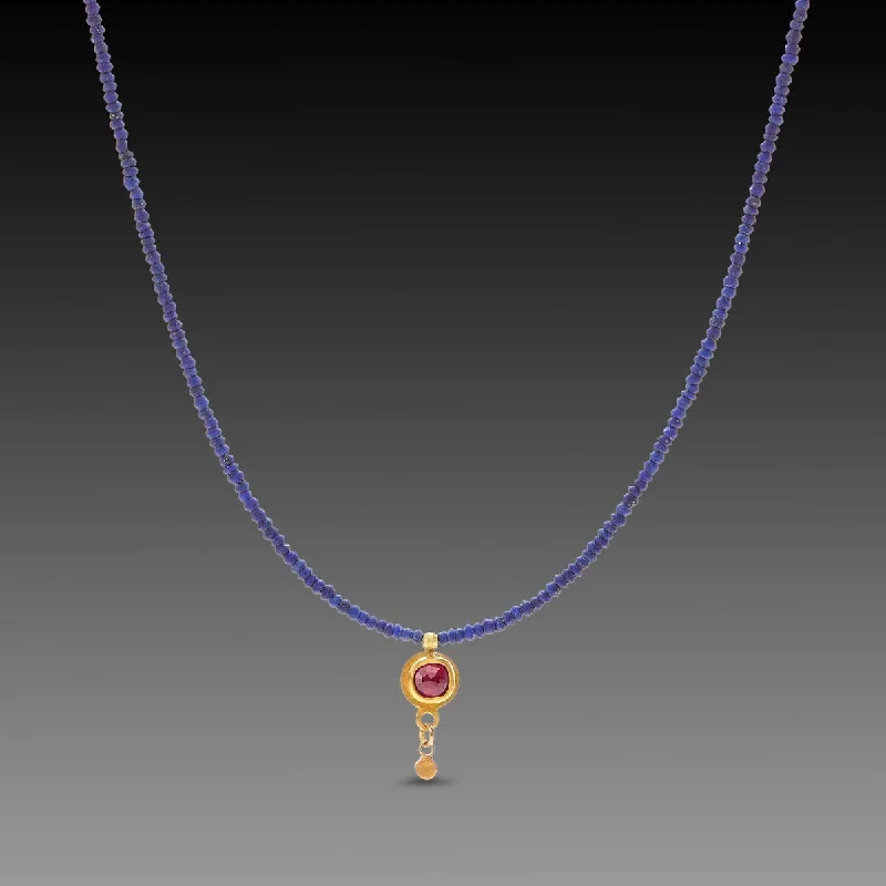 Minimalist silver necklaces and pendants for everyday wear with modern style -Delicate Lapis and Ruby Necklace