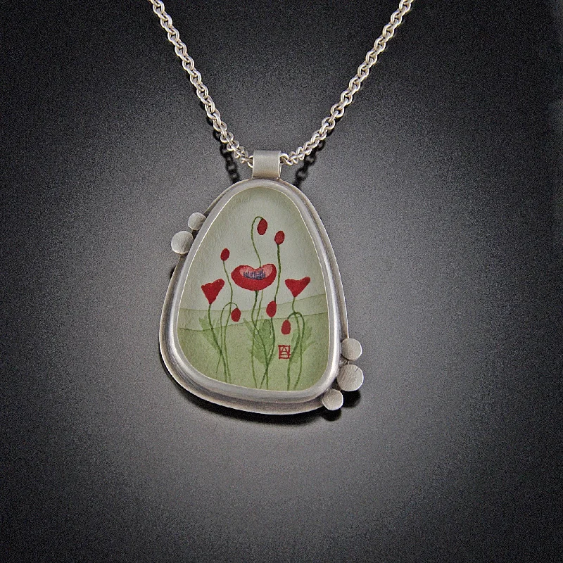 Affordable sterling silver necklaces and pendants for everyday casual wear -Large Organic Poppy Necklace