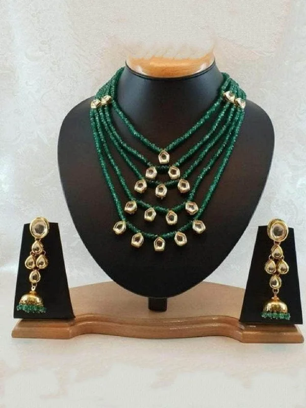 Handcrafted necklaces and pendants with unique designs for a personal touch -Layered Beaded Necklace Kundan Hanging