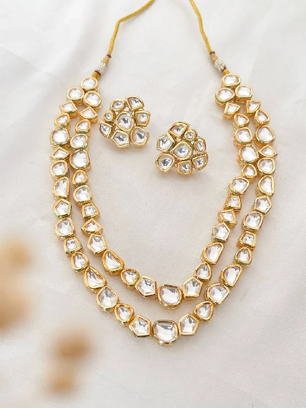 Sleek bar pendant necklaces for minimalistic and sophisticated jewelry styling -Layered Uncut Kundan Necklace Set