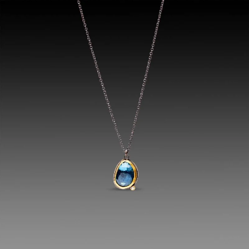 Trendy silver necklaces and pendants for women with minimalist styles -London Blue Topaz Necklace with Diamond