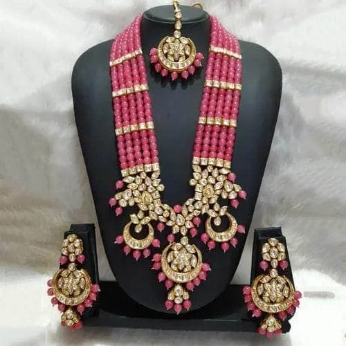 Color-changing necklaces and pendants with mood stones for a fun accessory -Long 3 Chandbali Rani Haar Necklace Set