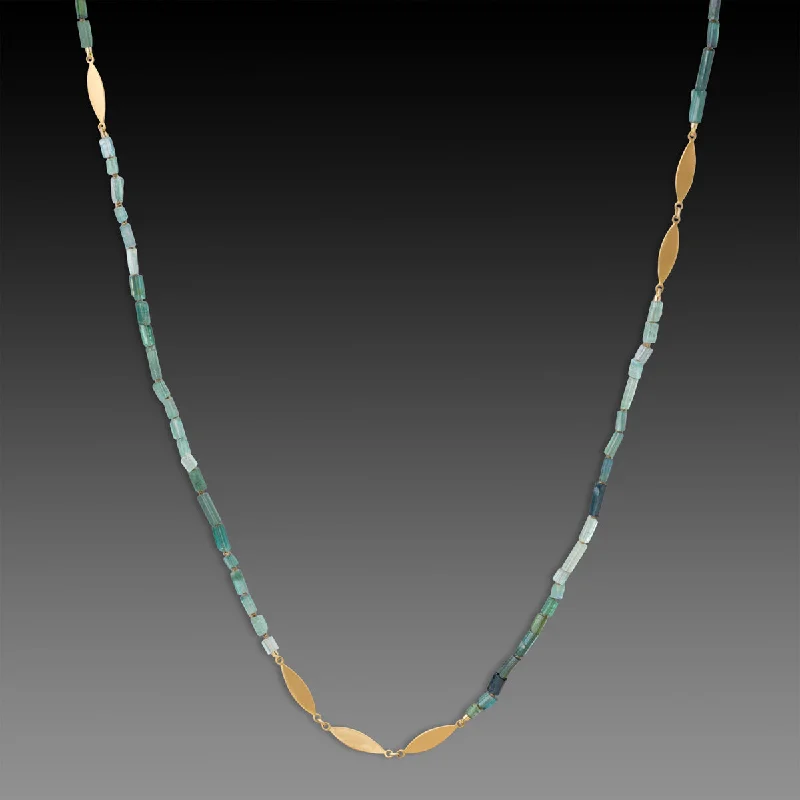 Unique necklaces and pendants with engraved messages for sentimental gifts -Long Ombre Tourmaline Necklace with 22k Leaves