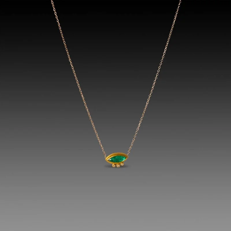 Multi-layered necklaces and pendants for a chic and modern style -Marquise Emerald Necklace with Three Diamonds