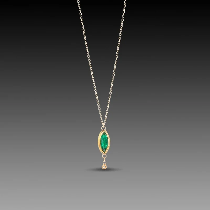 Sterling silver bar pendants for personalized engraved messages and subtle elegance -Marquise Emerald Necklace with Diamond Drop