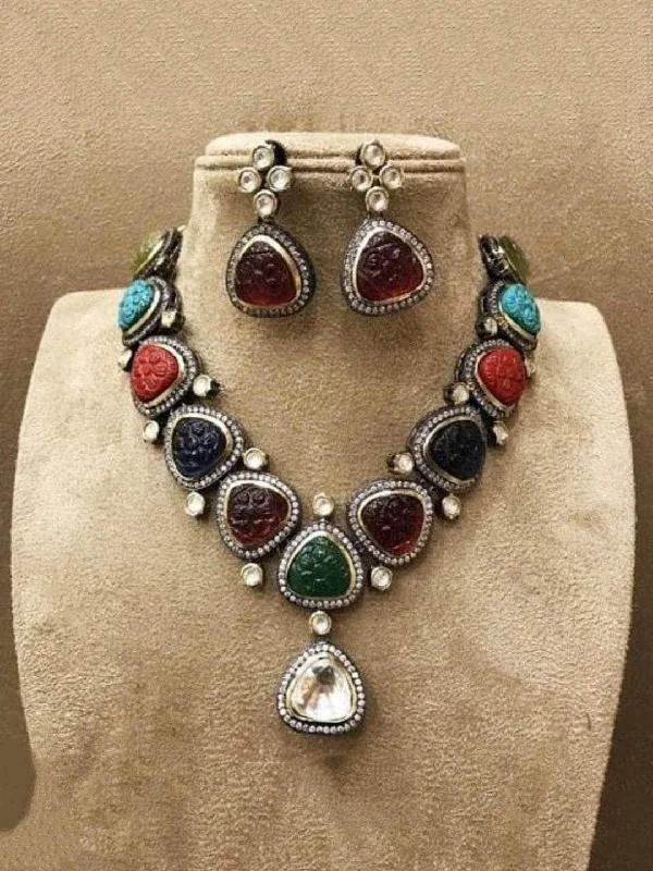 Vintage lockets and pendants with intricate detailing for timeless and meaningful gifts -Multi Colored Prescious Stone Necklace