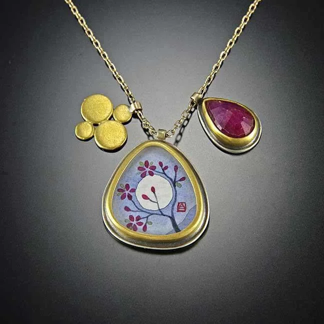 Birth flower necklaces and pendants with flowers corresponding to each month of birth -Organic Plum Blossom Charm Necklace