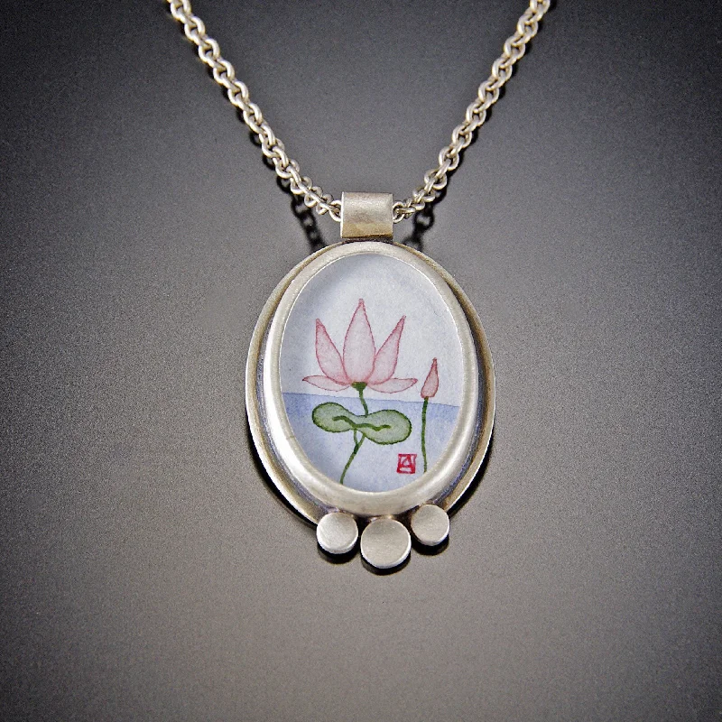 Unique charm necklaces and pendants with symbols representing luck and love -Oval Lotus Necklace