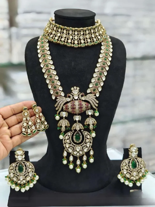 Retro-style necklaces and pendants with bold, geometric designs for nostalgic appeal -Peacock Designed Kundan Polki Bridal Necklace Set