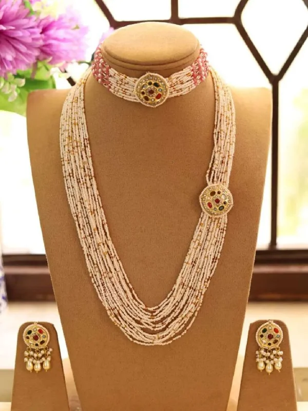 Long drop necklaces and pendants with elegant chains for sophisticated style -Pearls Statement Choker And Long Necklace Set