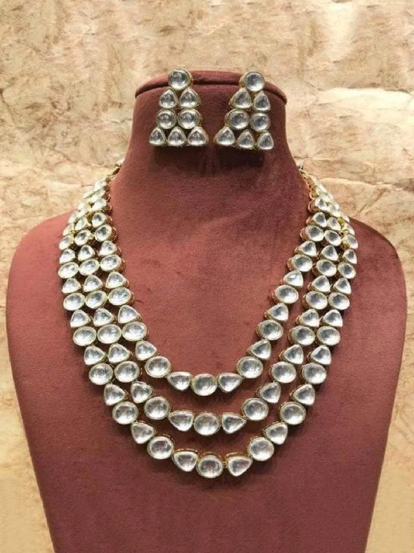 Minimalist necklaces and pendants with clean lines for modern and simple designs -Polki Kundan 3 Line Necklace