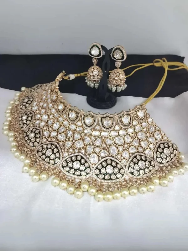 Simple gold pendant necklaces for daily wear with timeless style and elegance -Polki Kundan Studded Meenakari Bridal Choker Necklace