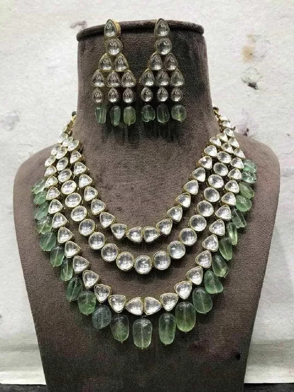 Men’s necklaces and pendants with bold designs and masculine appeal -Polki Kundan With Real Fluorite Necklace