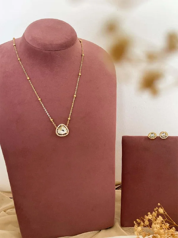 Rose gold necklaces and pendants for women who prefer trendy, warm tones -Polki Stone Pendant Chain Necklace