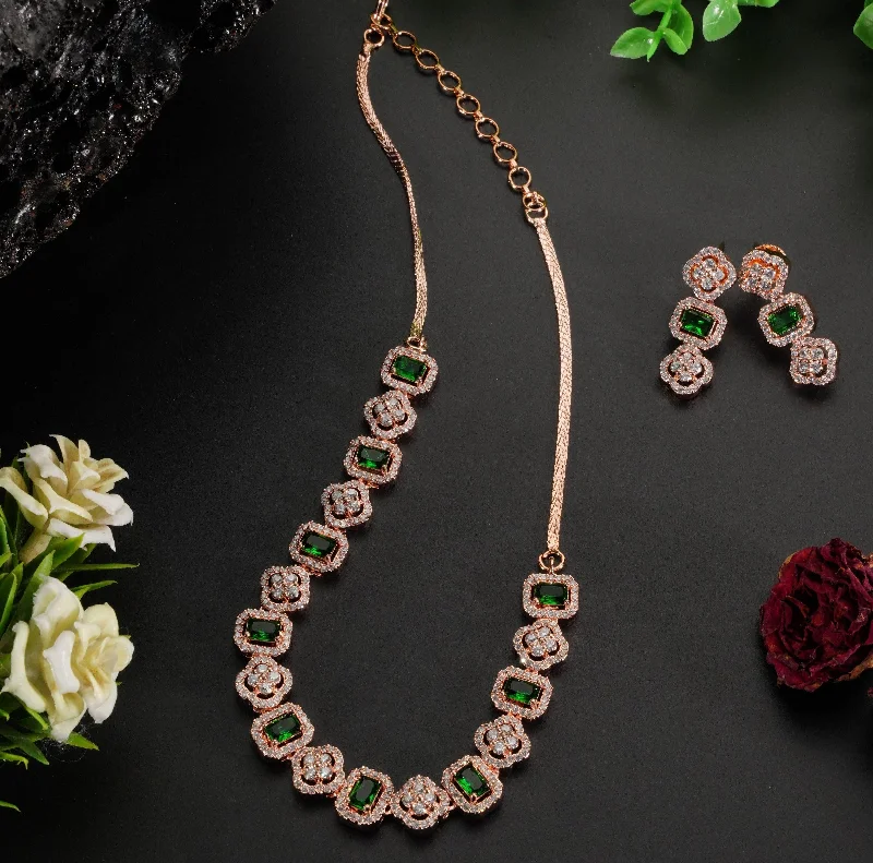 Crystal necklaces and pendants for adding sparkle and glamour to any outfit -Premium Sayara Collection Rose Gold Plated Necklace set with Top quality CZ Stones 8816N