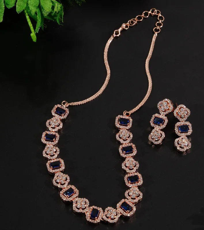 Nature-inspired necklaces and pendants with leaf and floral designs for elegance -Premium Sayara Collection White Gold Plated Necklace set with Top quality Blue CZ Stone 8815N