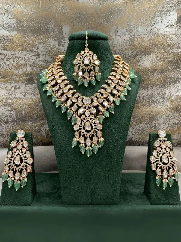 Luxury platinum necklaces and pendants with exquisite craftsmanship for high-end fashion -Pure Brass Real Kundan Stuffed Necklace Set