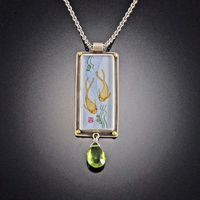 Diamond heart necklaces and pendants for romantic and luxury gifts for her -Rectangular Koi Necklace with Peridot