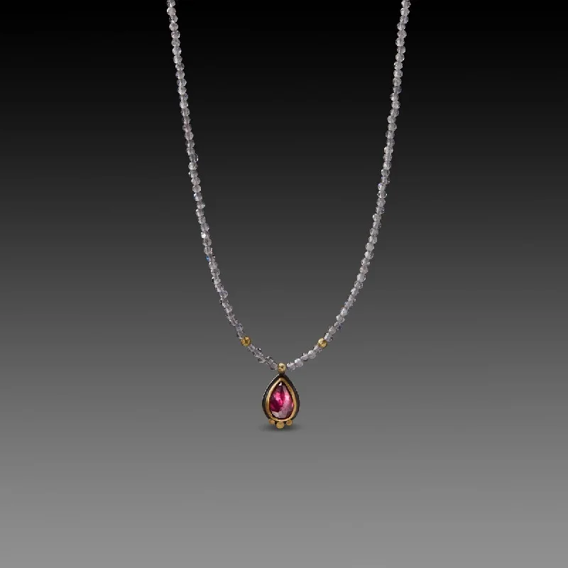 Rose gold necklaces and pendants for women who prefer trendy, warm tones -Rhodolite Garnet with Labradorite Beads Necklace